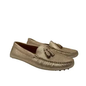 New Bobbies Paris Gold Driving Loafers Shoe Womens 40 US 9.5 Tassel Office Work