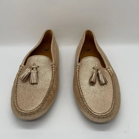 New Bobbies Paris Gold Driving Loafers Shoe Womens 40 US 9.5 Tassel Office Work
