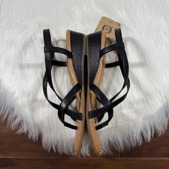 NEW Born Women's Size 8 M Black Leather Sibyl Wedge‎ Comfort Sandals Shoes