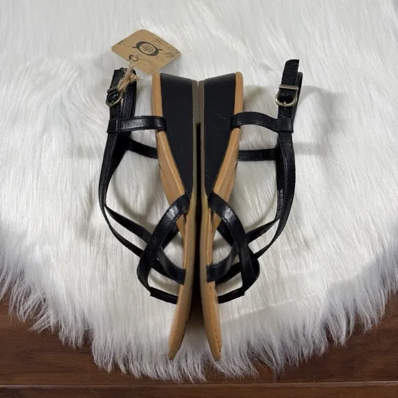 NEW Born Women's Size 8 M Black Leather Sibyl Wedge‎ Comfort Sandals Shoes