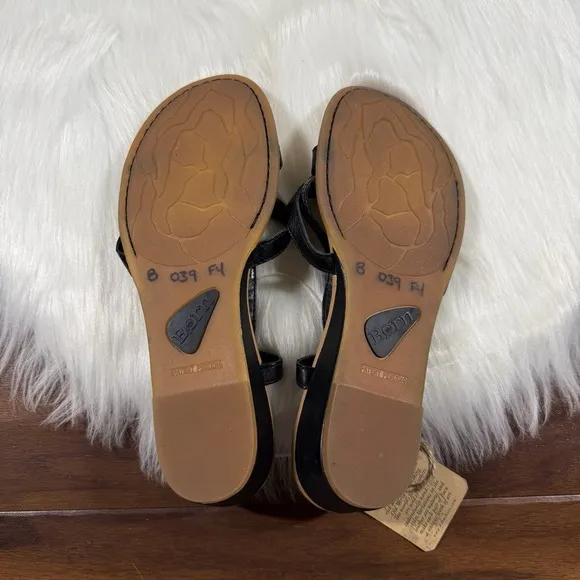 NEW Born Women's Size 8 M Black Leather Sibyl Wedge‎ Comfort Sandals Shoes