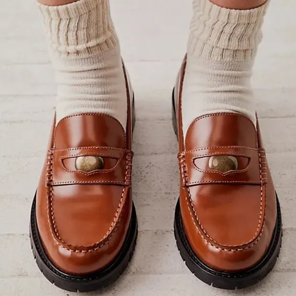 New! Free People Liv Leather Penny Loafers
