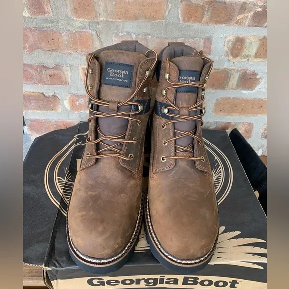 New‎ Georgia Boots Waterproof 6” Brown Leather Work Boots Size 14M Lace Up
