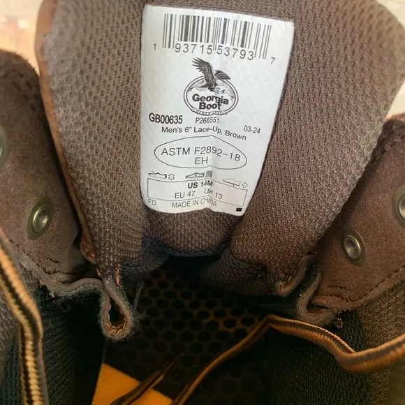 New‎ Georgia Boots Waterproof 6” Brown Leather Work Boots Size 14M Lace Up