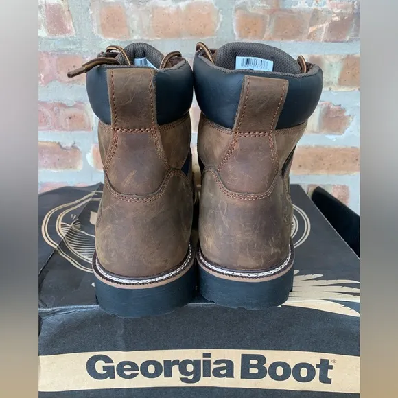 New‎ Georgia Boots Waterproof 6” Brown Leather Work Boots Size 14M Lace Up