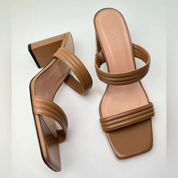 New J. Crew Evelyn Double Strap Leather Heel Mule Sandals