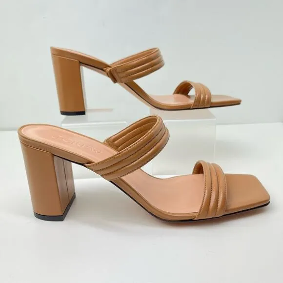New J. Crew Evelyn Double Strap Leather Heel Mule Sandals