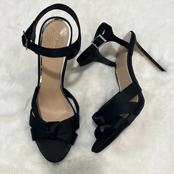 New Jewel by Badgley Mischka Rhonda Black Satin Heeled Sandal