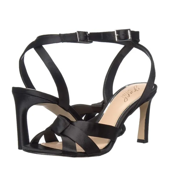 New Jewel by Badgley Mischka Rhonda Black Satin Heeled Sandal