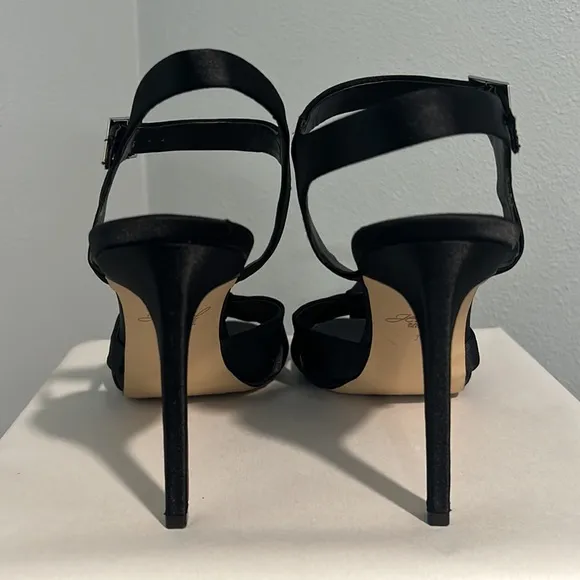 New Jewel by Badgley Mischka Rhonda Black Satin Heeled Sandal