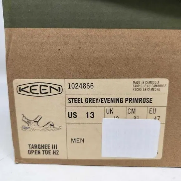New men's 13 Keen Targhee III Open Toe H2 water hiking sandals shoes Steel Grey