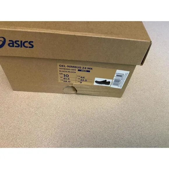 New! Mens Asics Gel-Nimbus 24 MK Black/Black Running Shoes. Size 10. Awesome!