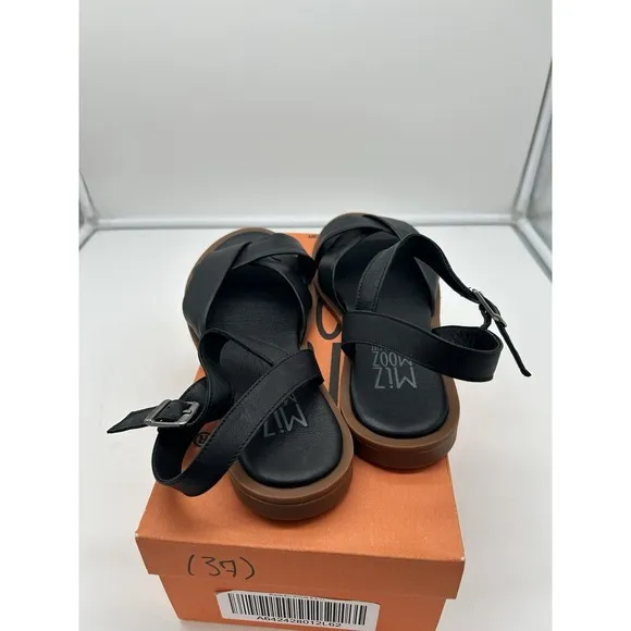 New Miz Mooz Fallyn Leather Crossover Sandals Ankle Strap Black EU 37 US 6.5-7
