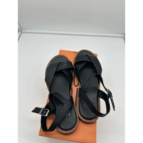 New Miz Mooz Fallyn Leather Crossover Sandals Ankle Strap Black EU 37 US 6.5-7