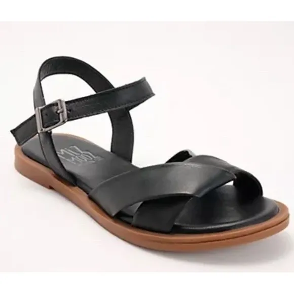 New Miz Mooz Fallyn Leather Crossover Sandals Ankle Strap Black EU 37 US 6.5-7