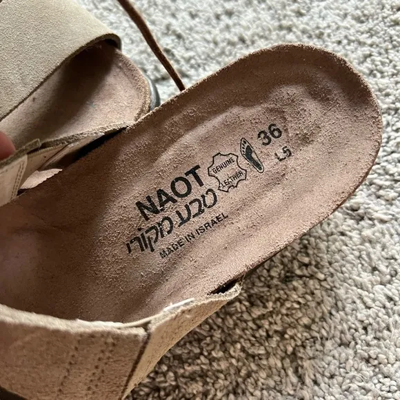 New NAOT Larissa Size 36 S/ 5 Sand Suede Tie Ankle Strap Sandal Gladiator Shoes