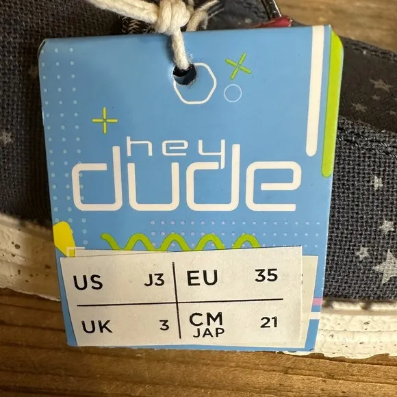 New NWT Big Kids Hey Dude Wendy Blue Star Print Slip On Shoes Loafers Size 3 Y