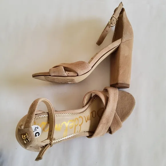 New Sam Edelman Suede Leather Ankle Strap Block Heels Size 5.5