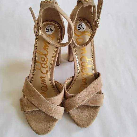 New Sam Edelman Suede Leather Ankle Strap Block Heels Size 5.5