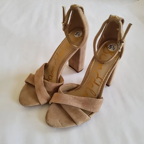 New Sam Edelman Suede Leather Ankle Strap Block Heels Size 5.5