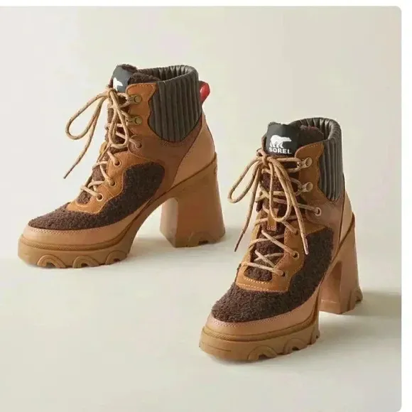 NEW Sorel Brex Chunky Heel Platform Sherpa Fall/Winter Lace Booties
