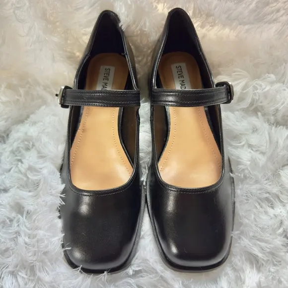 NEW Steve Madden Delancy Black Leather Mary Jane Shoes 8M