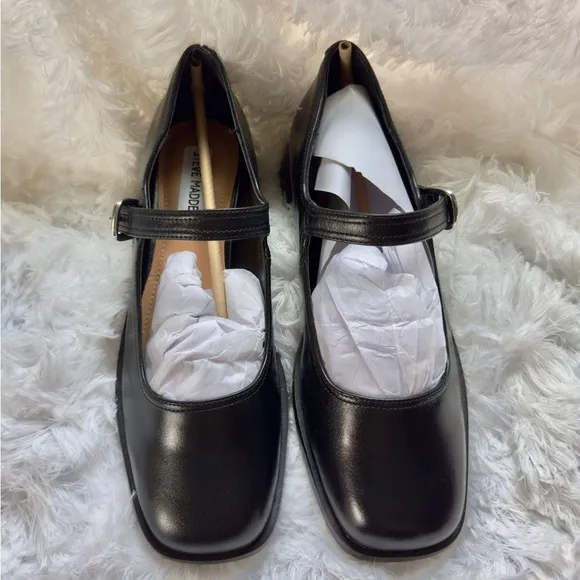 NEW Steve Madden Delancy Black Leather Mary Jane Shoes 8M