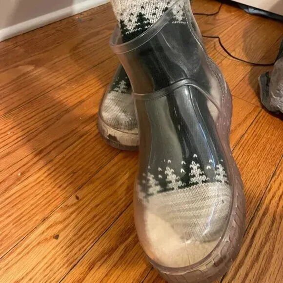 new UGG Clear Rain Boots removablesheepskin insole Branded Platform Drizlita