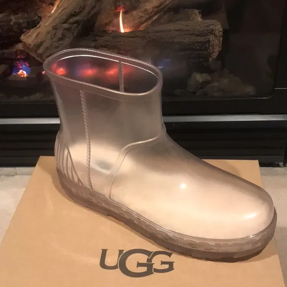 new UGG Clear Rain Boots removablesheepskin insole Branded Platform Drizlita