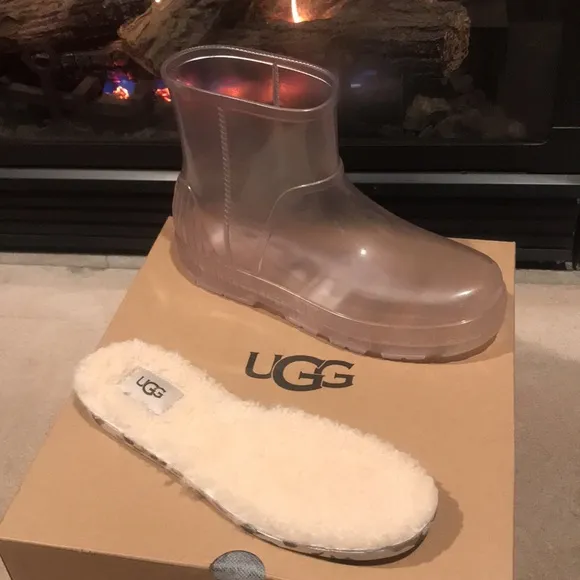 new UGG Clear Rain Boots removablesheepskin insole Branded Platform Drizlita