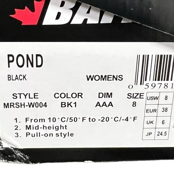🌻NEW w box Baffin Black B-Tek Dry Waterproof POND Boots Women's Size 8
