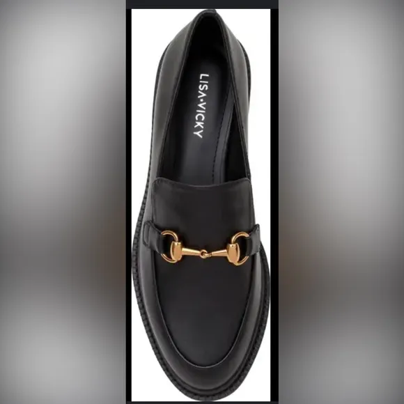 NIB Lisa Vicky Black Loafers with Gold Accent