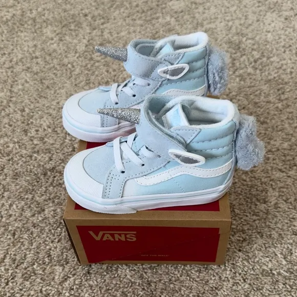 NIB NWT Vans toddler girl Baby blue Unicorn velcro SK8-HI shoes size 5