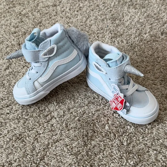NIB NWT Vans toddler girl Baby blue Unicorn velcro SK8-HI shoes size 5