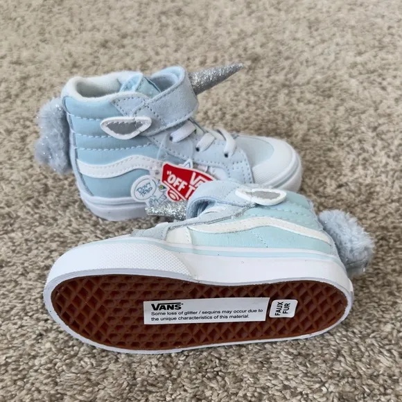NIB NWT Vans toddler girl Baby blue Unicorn velcro SK8-HI shoes size 5