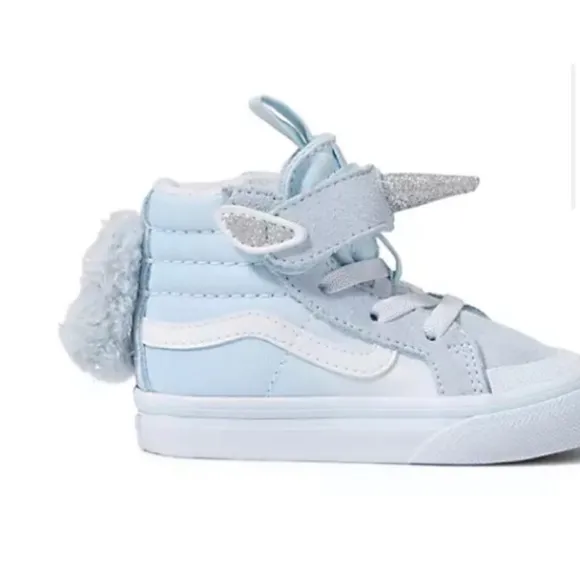 NIB NWT Vans toddler girl Baby blue Unicorn velcro SK8-HI shoes size 5