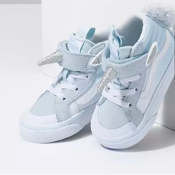 NIB NWT Vans toddler girl Baby blue Unicorn velcro SK8-HI shoes size 5