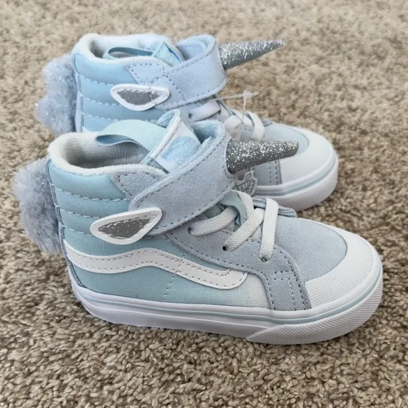 NIB NWT Vans toddler girl Baby blue Unicorn velcro SK8-HI shoes size 5