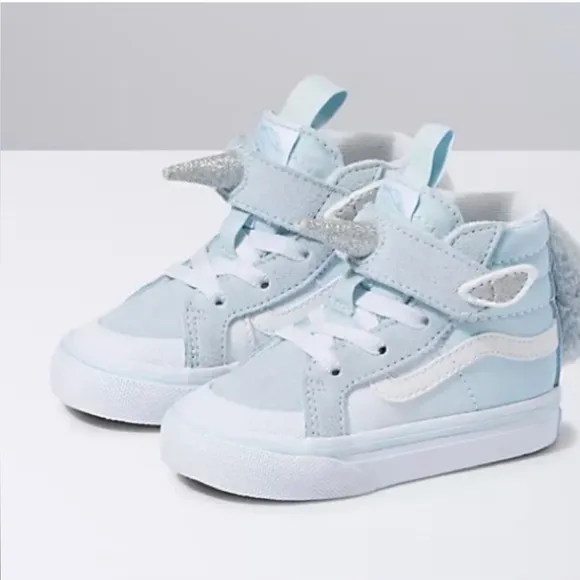 NIB NWT Vans toddler girl Baby blue Unicorn velcro SK8-HI shoes size 5