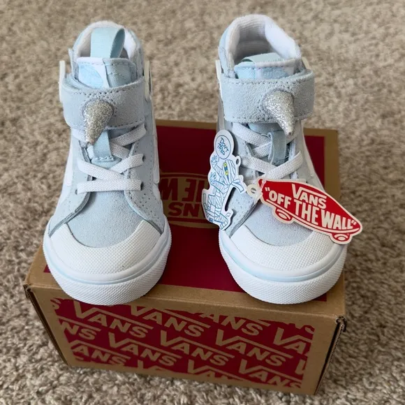NIB NWT Vans toddler girl Baby blue Unicorn velcro SK8-HI shoes size 5