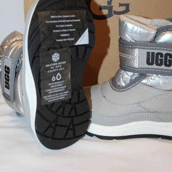 NIB UGG TODDLER GIRLS BOYS LEATHER PUFFER WATERPROOF‎ WINTER BOOTS GRAY BLACK