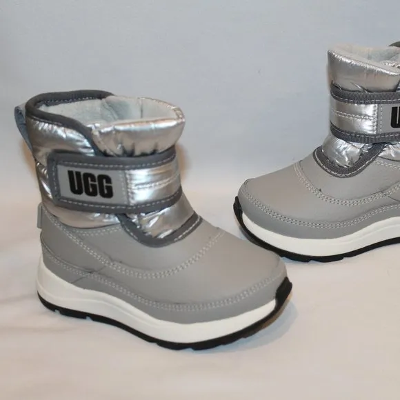 NIB UGG TODDLER GIRLS BOYS LEATHER PUFFER WATERPROOF‎ WINTER BOOTS GRAY BLACK