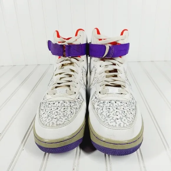 Nike Air Force 1 High White/White-Wolf Grey-Purple Venom Athletic Shoes H10