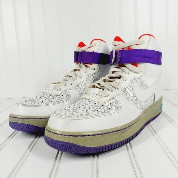 Nike Air Force 1 High White/White-Wolf Grey-Purple Venom Athletic Shoes H10