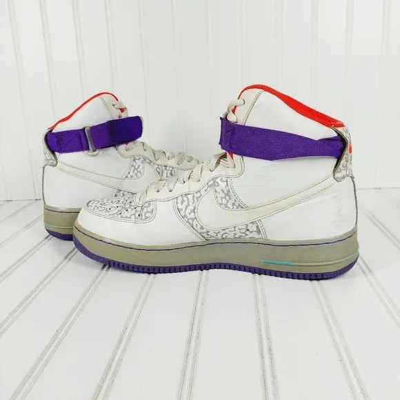 Nike Air Force 1 High White/White-Wolf Grey-Purple Venom Athletic Shoes H10