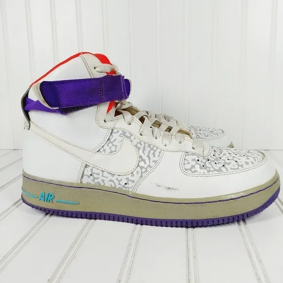 Nike Air Force 1 High White/White-Wolf Grey-Purple Venom Athletic Shoes H10