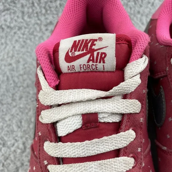 Nike Air Force 1 Shoes Youth 6.5 Red Pink Dot Canvas Sports Casual Streetwear