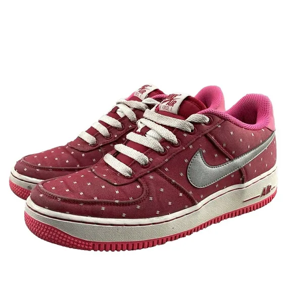 Nike Air Force 1 Shoes Youth 6.5 Red Pink Dot Canvas Sports Casual Streetwear