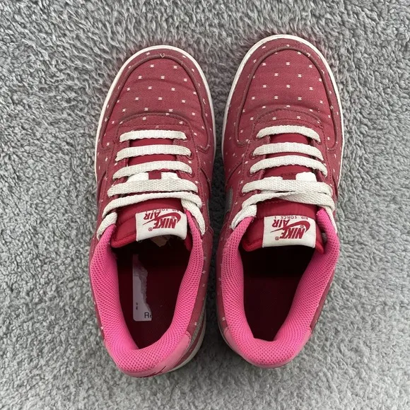 Nike Air Force 1 Shoes Youth 6.5 Red Pink Dot Canvas Sports Casual Streetwear