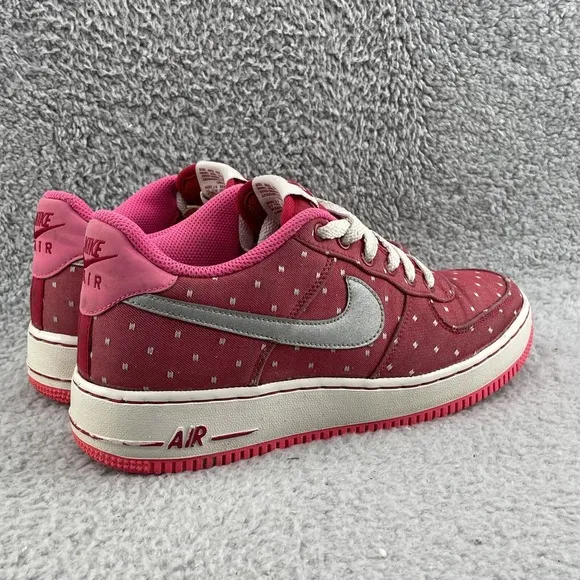 Nike Air Force 1 Shoes Youth 6.5 Red Pink Dot Canvas Sports Casual Streetwear